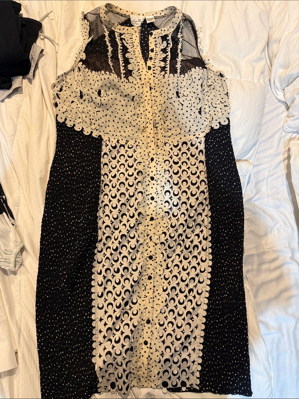 Byron Lars Black and Cream Mixed-Lace Midi Dress